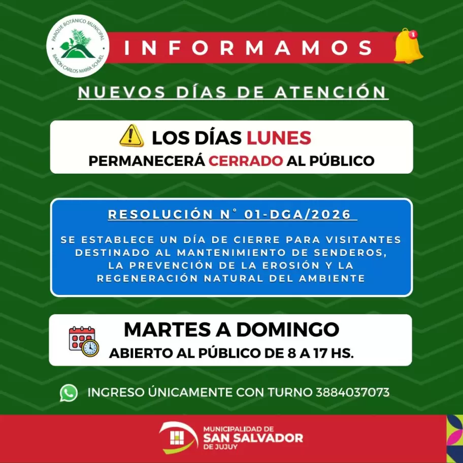 El Parque Botánico Municipal cerrará todos los lunes para preservar su biodiversidad